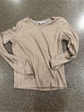 Poof! Metallic Taupe V-Neck Long Sleeve Top